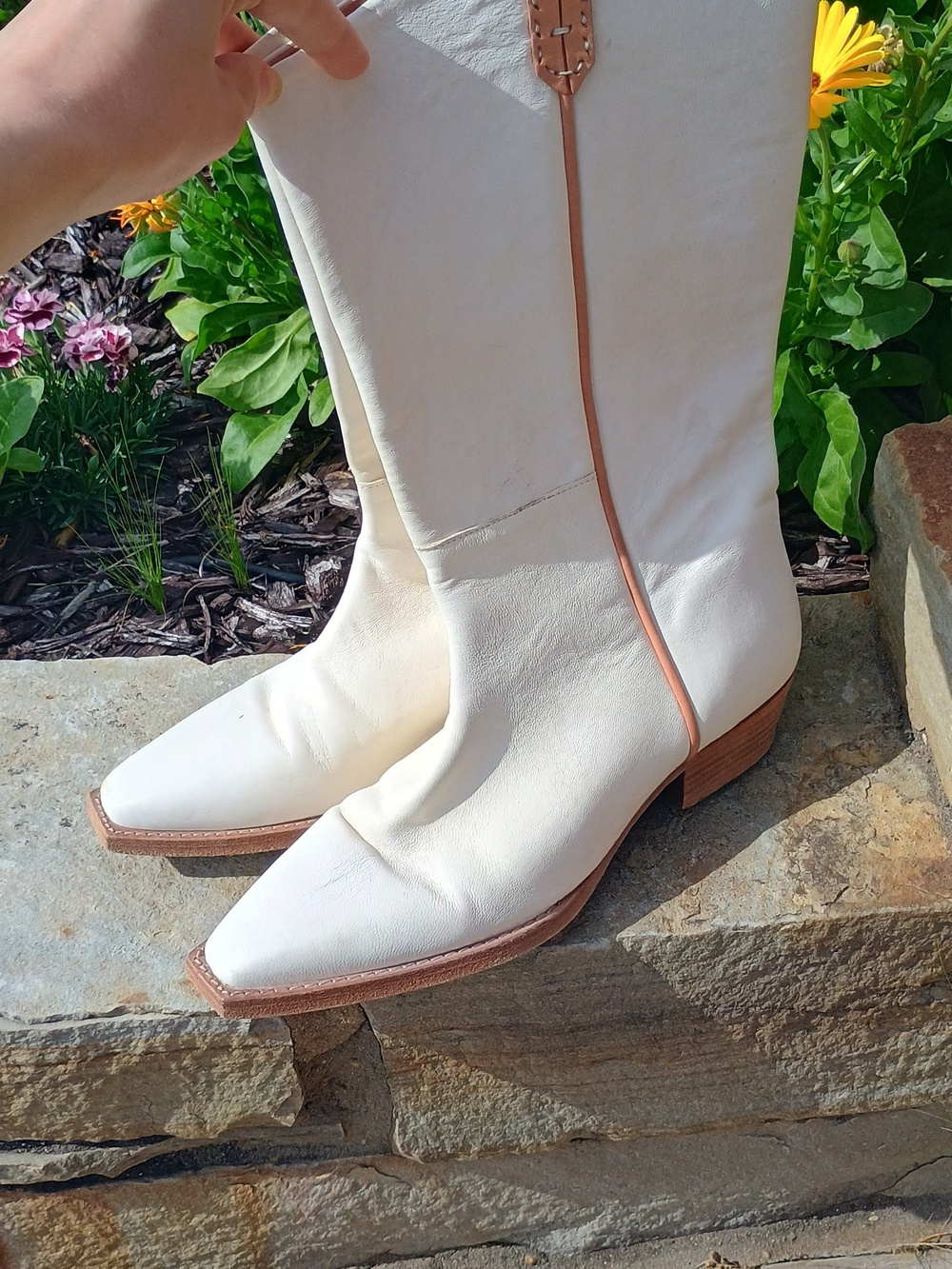 We The Free Free People White Leather Montage Western Cowboy Boots Size 39.5 - Picture 4 of 9